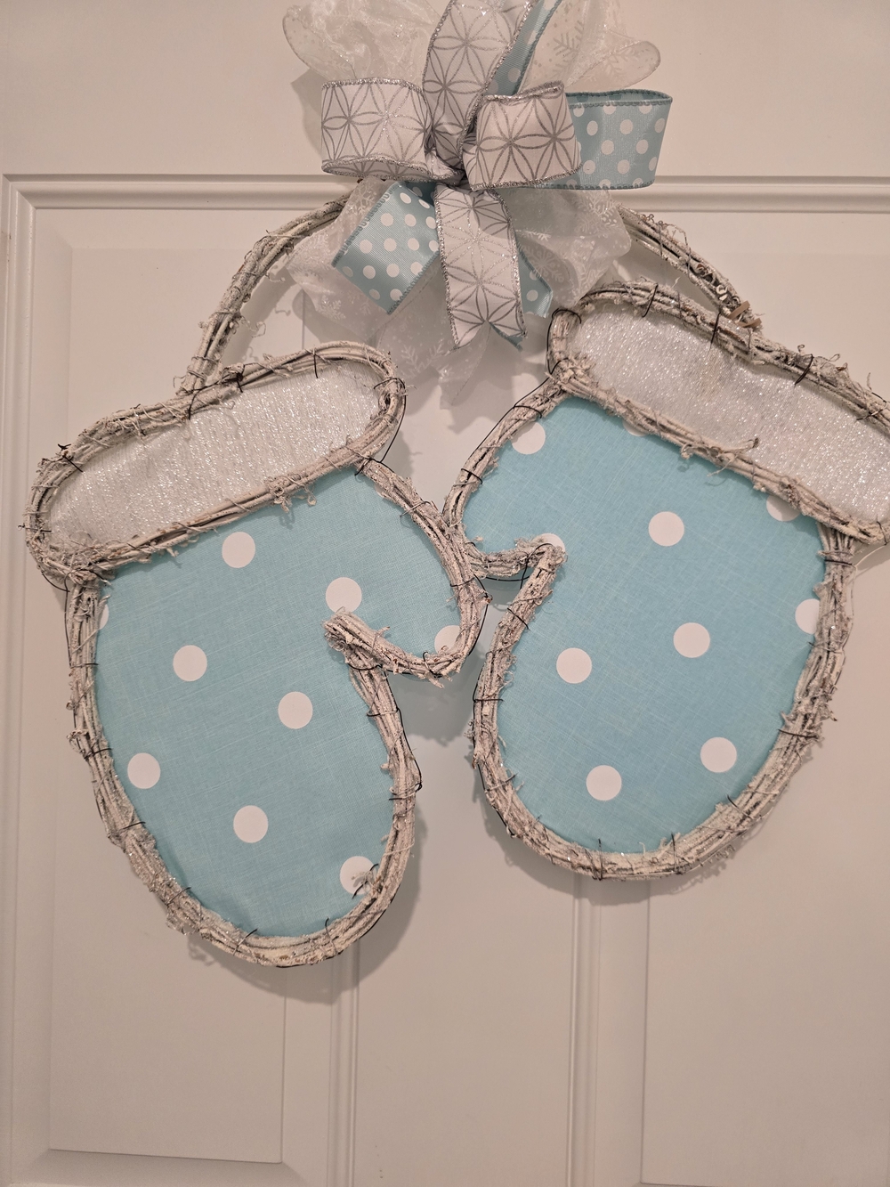 Polka Dot Blue Winter Mitten Door Hanger